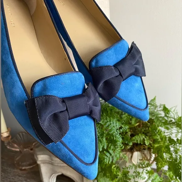 Ann Taylor Pretty Blue Suede Ziggy Flats w/ Bow | Leather Upper | Women’s 9