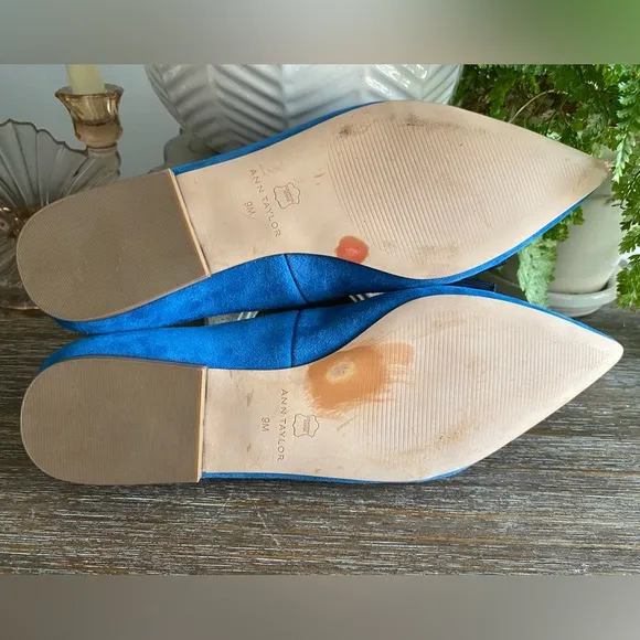 Ann Taylor Pretty Blue Suede Ziggy Flats w/ Bow | Leather Upper | Women’s 9