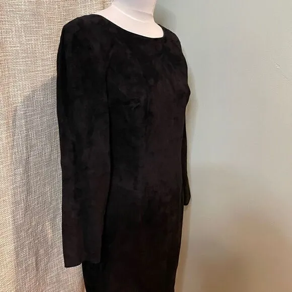 Ann Taylor Vintage 100% Suede Black Midi Dress 10 Slim Fit Sexy Date Night