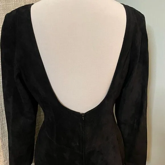 Ann Taylor Vintage 100% Suede Black Midi Dress 10 Slim Fit Sexy Date Night