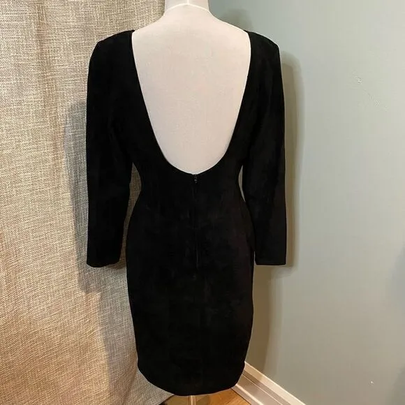 Ann Taylor Vintage 100% Suede Black Midi Dress 10 Slim Fit Sexy Date Night