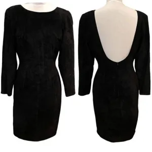 Ann Taylor Vintage 100% Suede Black Midi Dress 10 Slim Fit Sexy Date Night