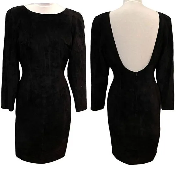 Ann Taylor Vintage 100% Suede Black Midi Dress 10 Slim Fit Sexy Date Night