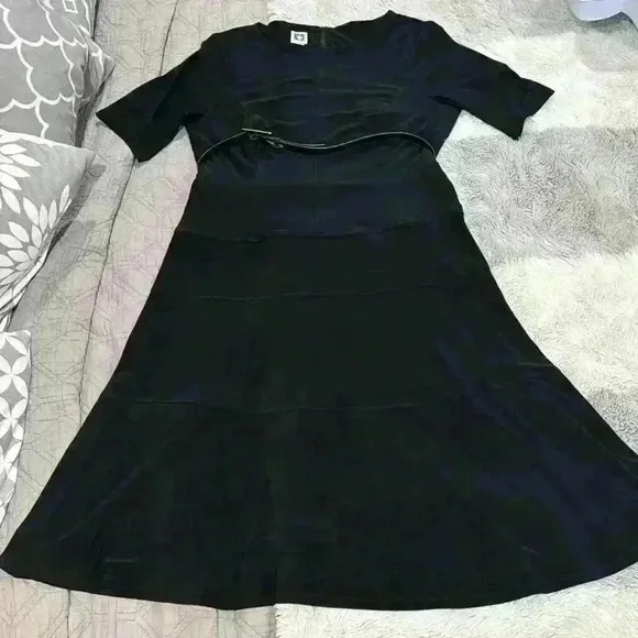 Anne Klein 3/4 sleeve black dress size 16 flattering slimming work wedding