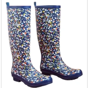 Anthropologie Colloquial Rain Boots Pop Potpourri  Blue Motif Floral print Sz 6