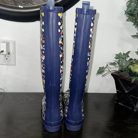 Anthropologie Colloquial Rain Boots Pop Potpourri  Blue Motif Floral print Sz 6