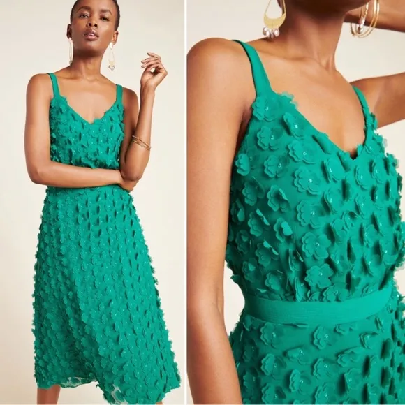 ANTHROPOLOGIE Eva Franco Hanya Floral Embellished Ethereal Textured Dress 26