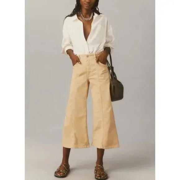 Anthropologie Maeve Delaney Crop Clean Seamed High-Rise Wide-Leg Jeans 31P NWT