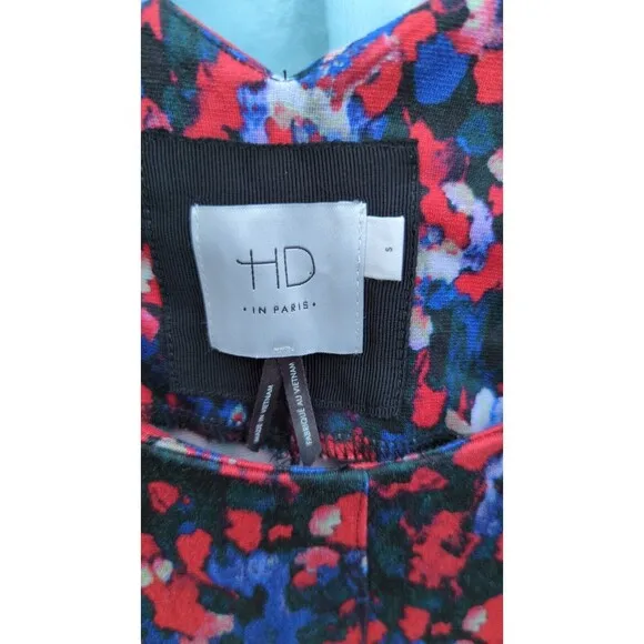 ANTHROPOLOGIE Saraid Red Dress HD in Paris Fit Flare Long Sleeve Blue Stretch S