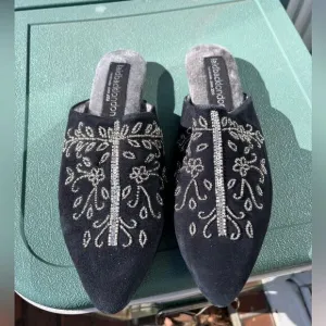 Anthropologie Laidback London Handmade Velvet Beaded Mules NWT