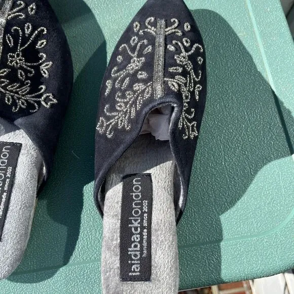 Anthropologie Laidback London Handmade Velvet Beaded Mules NWT