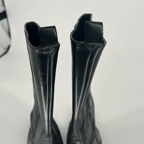 ANTONIO MELANI Black Mid Calf Pointed Toe Western Inspired Leather Boots Size 9