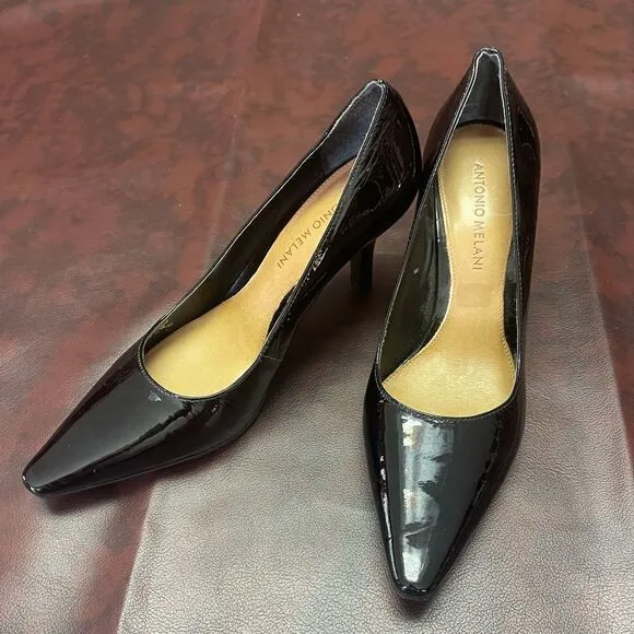 Antonio Melani Britt‎ black patent leather heels shoes, size 8M