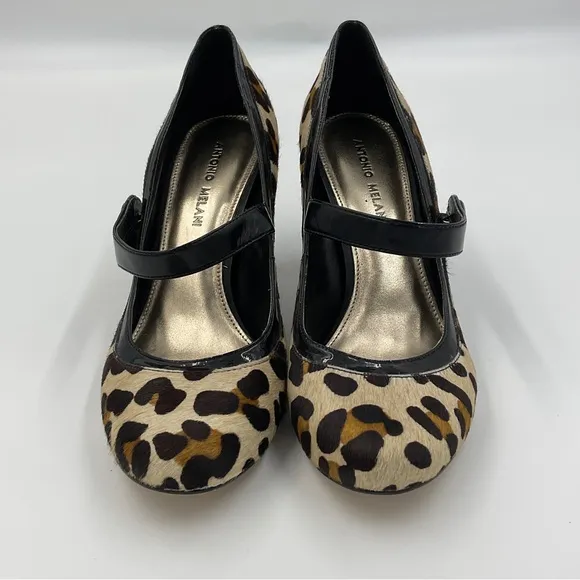 Antonio Melani Lara Mary Janes Leopard Print in Patent Leather and Calf Hair 9M