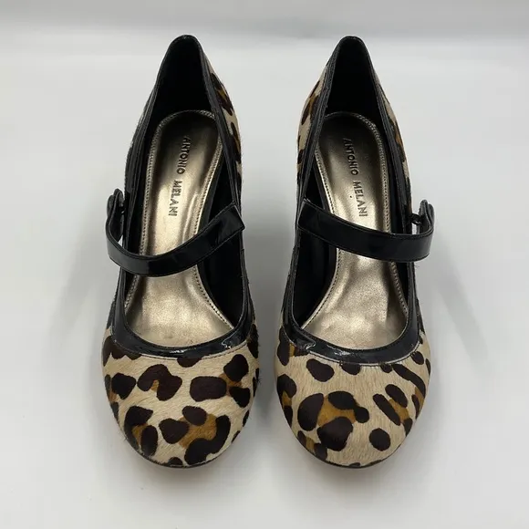 Antonio Melani Lara Mary Janes Leopard Print in Patent Leather and Calf Hair 9M