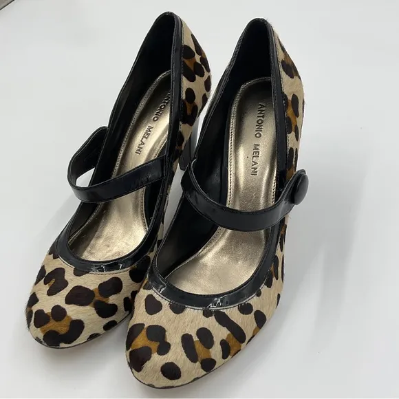 Antonio Melani Lara Mary Janes Leopard Print in Patent Leather and Calf Hair 9M