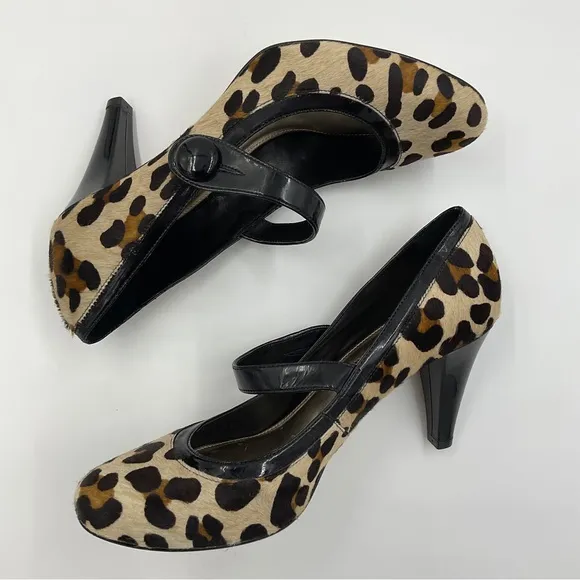 Antonio Melani Lara Mary Janes Leopard Print in Patent Leather and Calf Hair 9M
