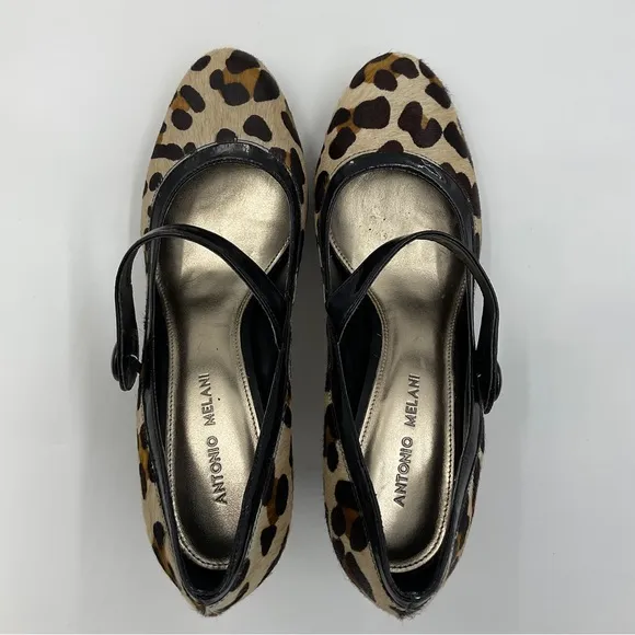 Antonio Melani Lara Mary Janes Leopard Print in Patent Leather and Calf Hair 9M
