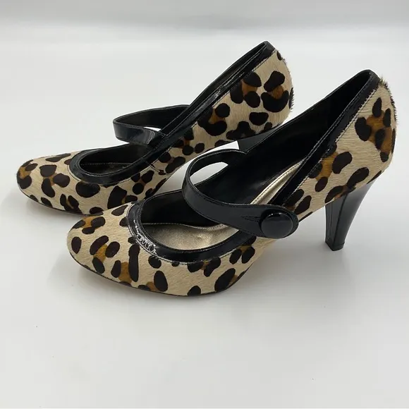 Antonio Melani Lara Mary Janes Leopard Print in Patent Leather and Calf Hair 9M