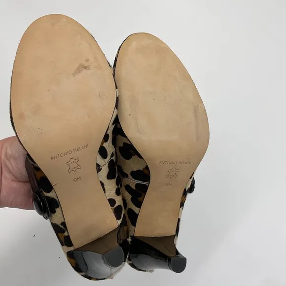 Antonio Melani Lara Mary Janes Leopard Print in Patent Leather and Calf Hair 9M