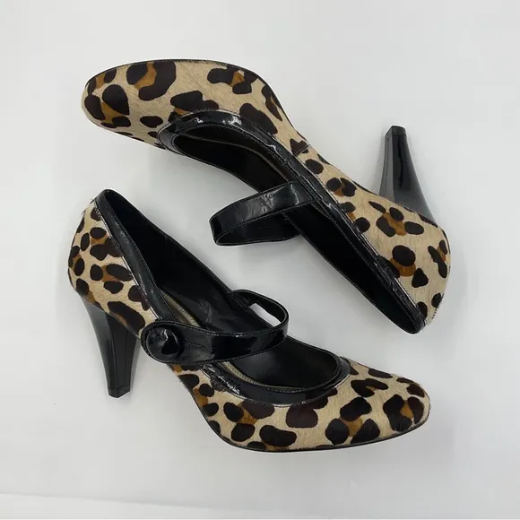 Antonio Melani Lara Mary Janes Leopard Print in Patent Leather and Calf Hair 9M