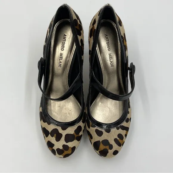 Antonio Melani Lara Mary Janes Leopard Print in Patent Leather and Calf Hair 9M
