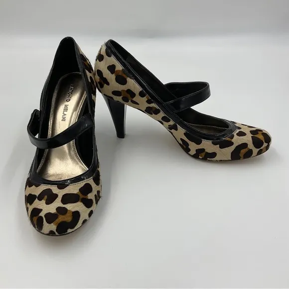 Antonio Melani Lara Mary Janes Leopard Print in Patent Leather and Calf Hair 9M