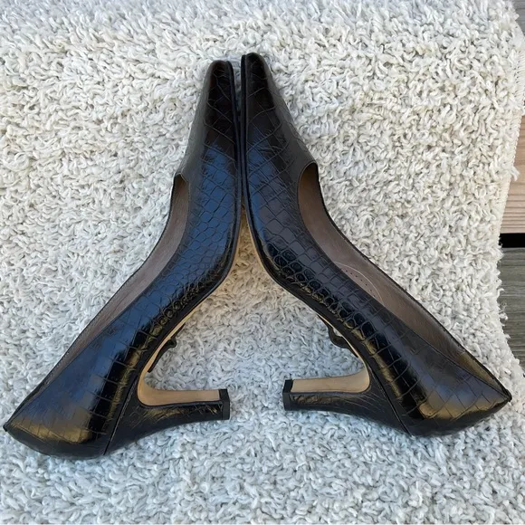ANYI LU Black Pumps Heels Leather Croc Embossed Italian Handmade EU 41.5 US 11