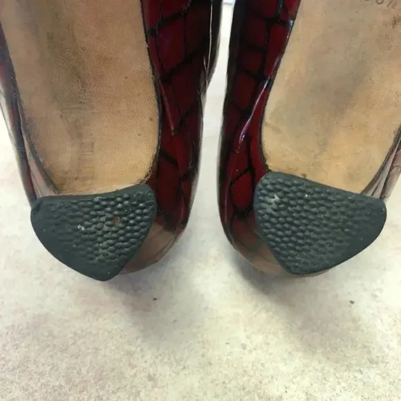 Anyi Lu Red Black Patent Leather Monk Strap Kitten Heel Shoes Size 38.5 (US 8)