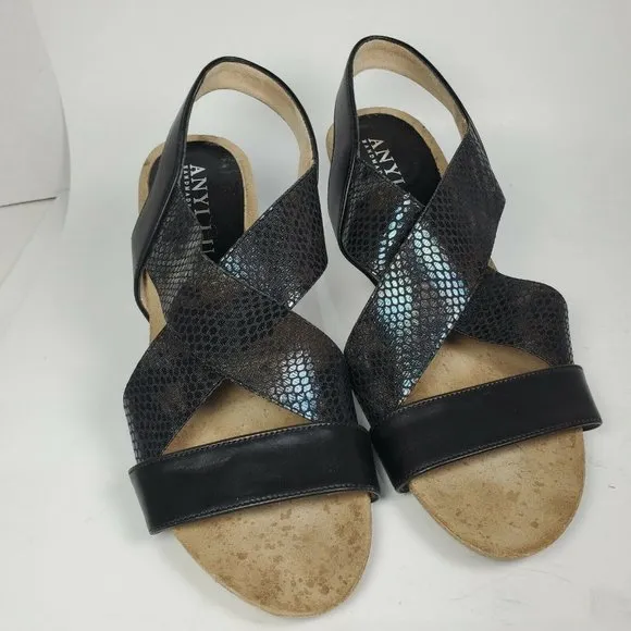 Anyi Lu sandals Heels black snake stretch