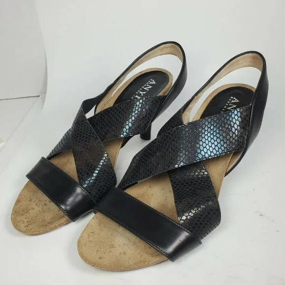 Anyi Lu sandals Heels black snake stretch