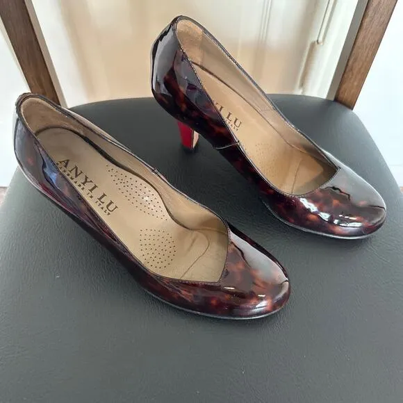 Anyi Lu Shoes Women Patent Leather Pumps Brown Black  EU 37/7