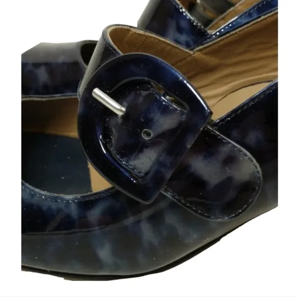 Anyi Lu Tulip Navy Tortoise Shell Patent Leather Shoes Italy SZ 38 New