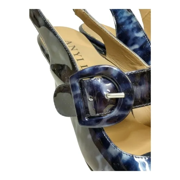 Anyi Lu Tulip Navy Tortoise Shell Patent Leather Shoes Italy SZ 38 New
