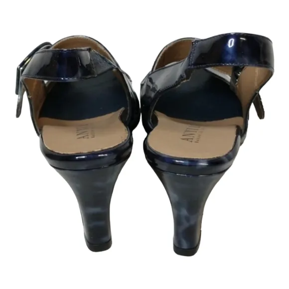 Anyi Lu Tulip Navy Tortoise Shell Patent Leather Shoes Italy SZ 38 New