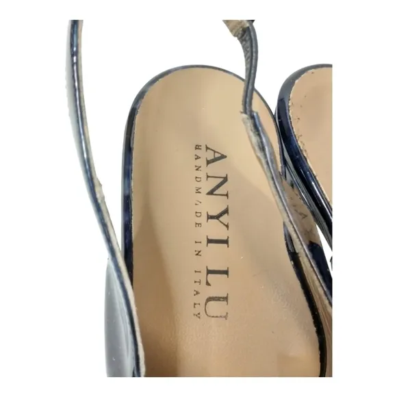 Anyi Lu Tulip Navy Tortoise Shell Patent Leather Shoes Italy SZ 38 New