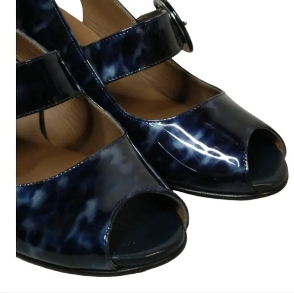 Anyi Lu Tulip Navy Tortoise Shell Patent Leather Shoes Italy SZ 38 New