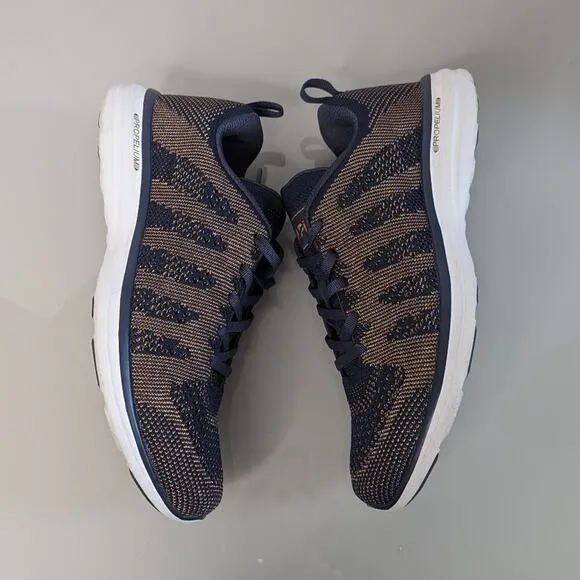 APL Techloom Pro Knit Woven Running Sneakers Midnight Blue Rose Gold Lace Up 9.5