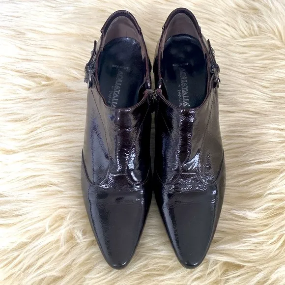 Aquatalia by Marvin K Ankle Bootie Black Patent Leather Side Zipper Women's sz 8