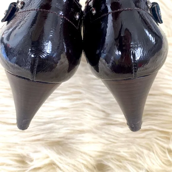 Aquatalia by Marvin K Ankle Bootie Black Patent Leather Side Zipper Women's sz 8