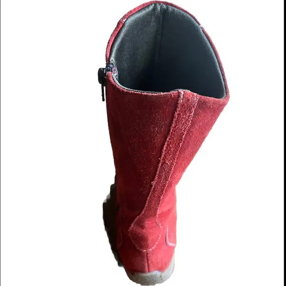 Aquatalia Wedge Boots Red Suede Side Zip Mid Calf Size 7.5