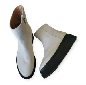Aquatalia White Leather Platform Boots Sleek Mid Calk Ankle Boot Modern