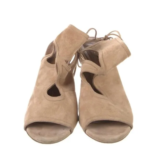 Aquazzura Beige Tan Nude Suede Slingback Pumps US 7.5 | IT 37.5