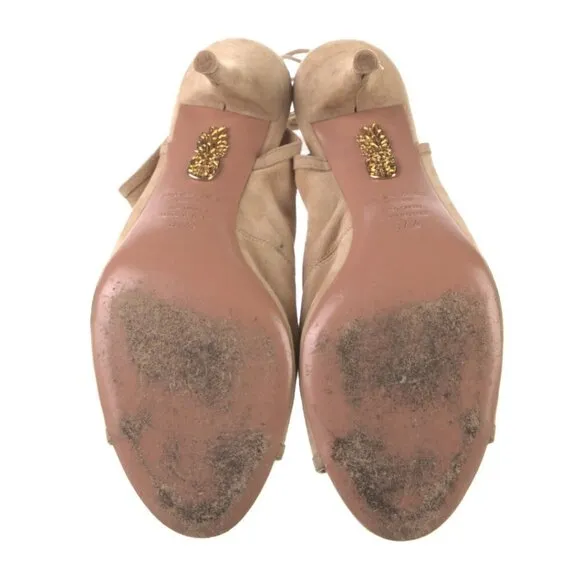 Aquazzura Beige Tan Nude Suede Slingback Pumps US 7.5 | IT 37.5