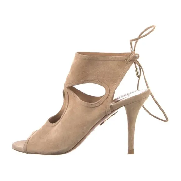 Aquazzura Beige Tan Nude Suede Slingback Pumps US 7.5 | IT 37.5