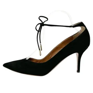 Aquazzura Black Suede Ankle Tie Pointed Toe Low Heel Pumps