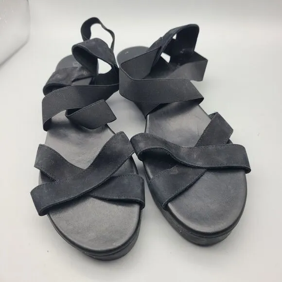 Arche womens Sandals Shoes Black Nubuck Low Wedge Cross Straps Stretch sz 11 42