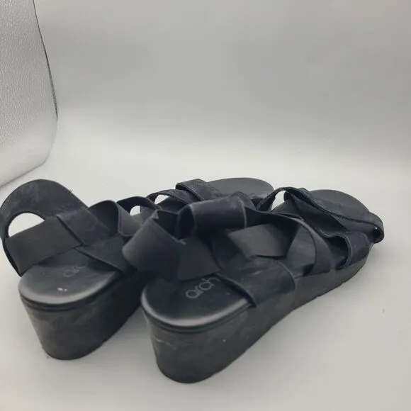 Arche womens Sandals Shoes Black Nubuck Low Wedge Cross Straps Stretch sz 11 42