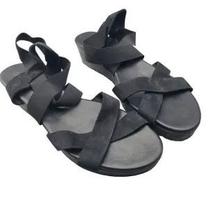 Arche womens Sandals Shoes Black Nubuck Low Wedge Cross Straps Stretch sz 11 42