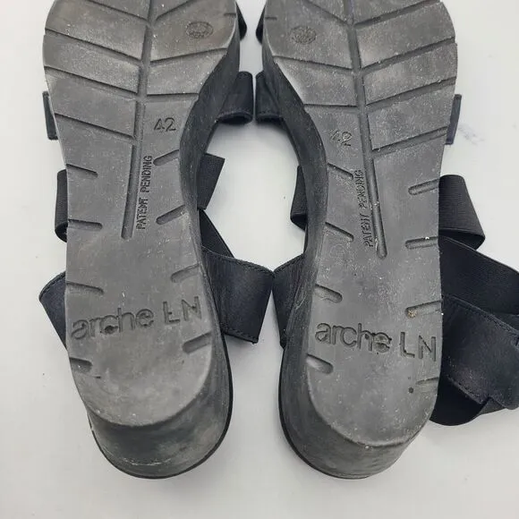 Arche womens Sandals Shoes Black Nubuck Low Wedge Cross Straps Stretch sz 11 42